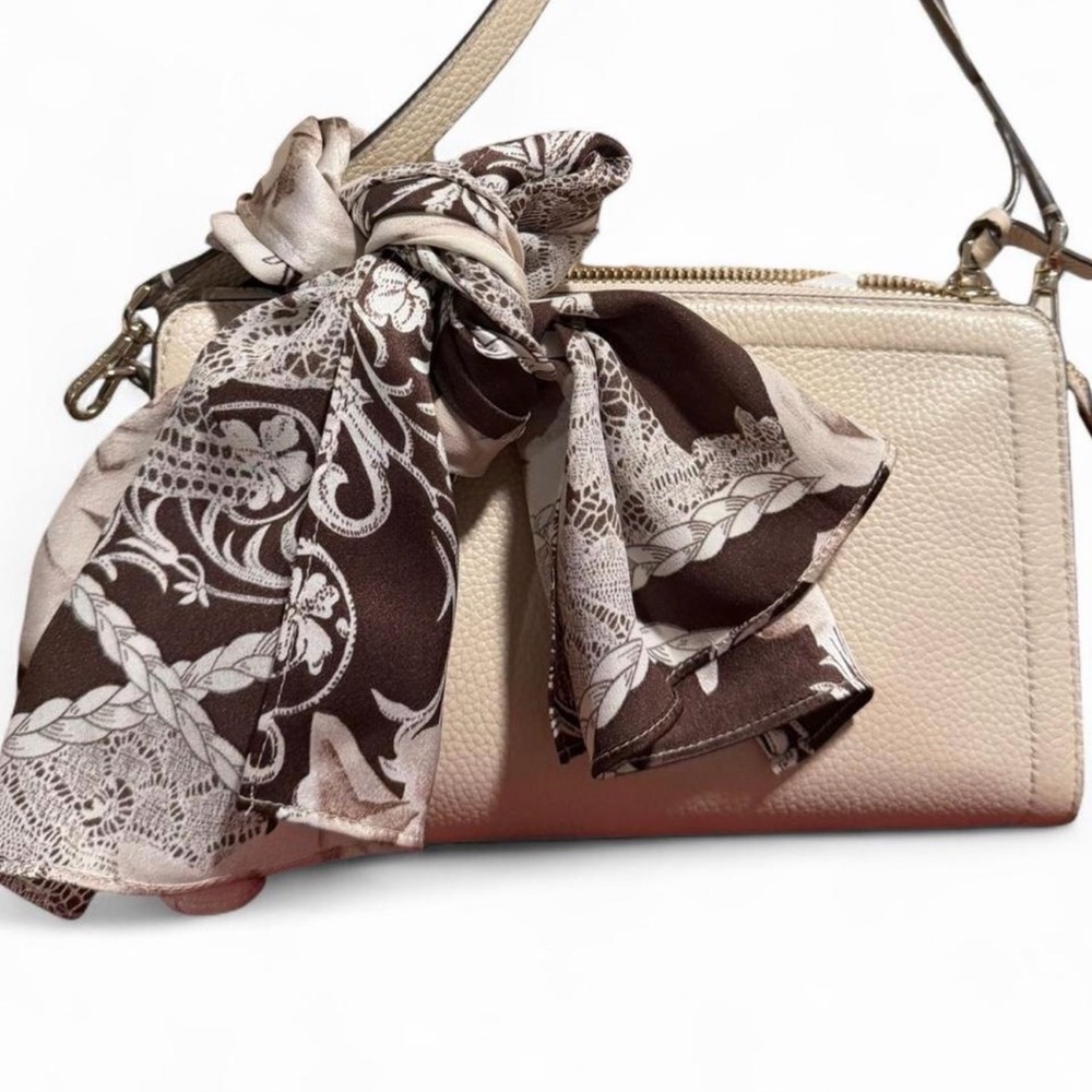 St John Silk Y2K Scarf Chocolate Brown Cream Floral Lace Print Oblong Wrap Roses - Picture 4 of 6